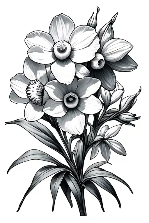 daffodils mining glories cosmos larkspur tattoo design idea
