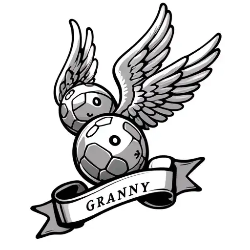 memorial bingo balls with wings & banner below saying granny tattoo design idea