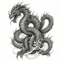 Elemental Dragon samurai tattoo design idea