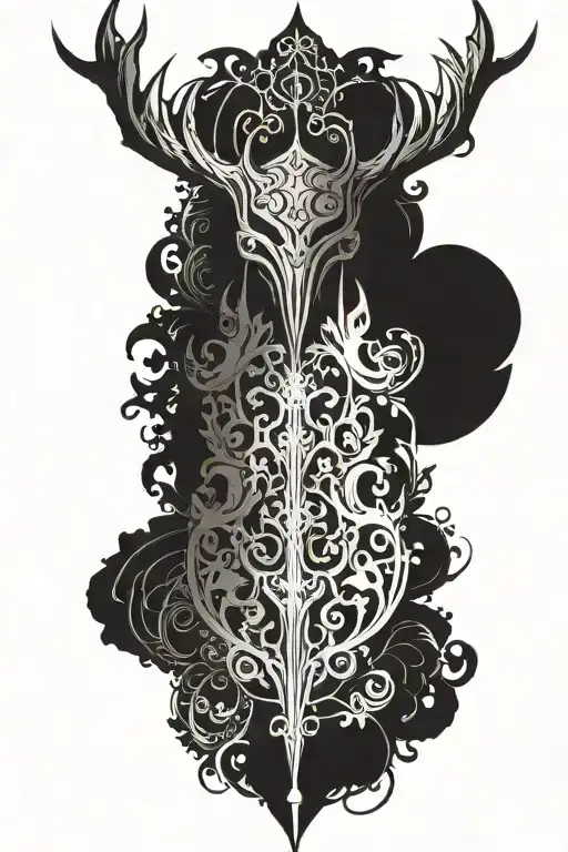 dark ornamental hollow knight tattoo design idea