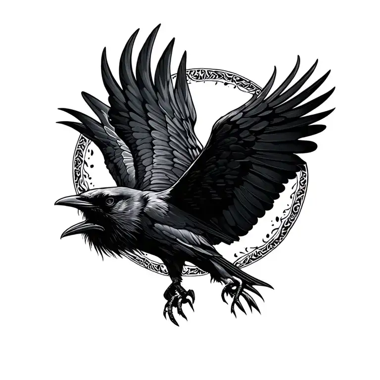 raven flying tattoo design idea