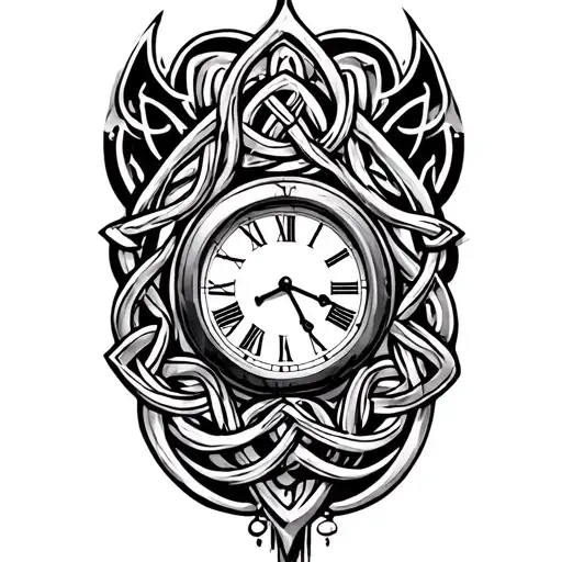 Celtic trinity knot clock face tattoo design idea