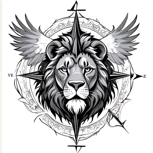 Lion compass cross dove tattoo design idea