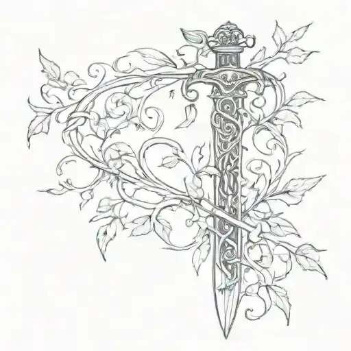 vines wrapped around sword tattoo design idea