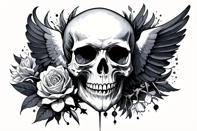 skull into dove tattoo design idea