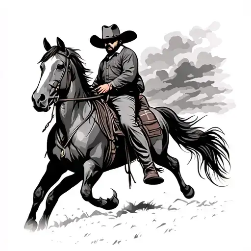 american trad cowboy on horse tattoo design idea