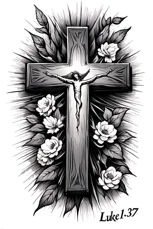 Luke 1:37 bible verse with cross tattoo design idea