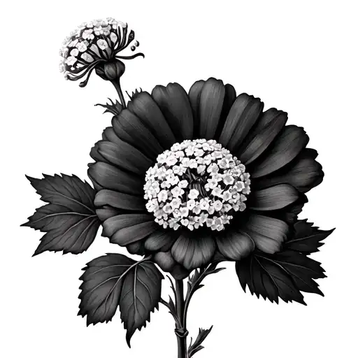 yarrow flower in black grey style tattoo design idea