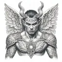 half masked face angel,male,hyperrealistic,blackandwhite,pit demon teared wings, holding cuting weapon,realism tattoo,3d tattoo design idea