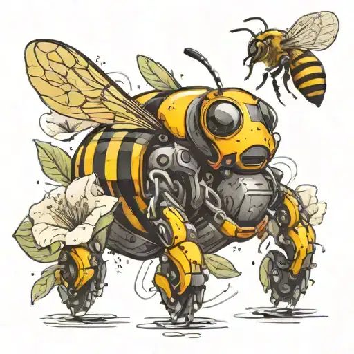Lily rose with a bee and toy tank  tattoo design idea
