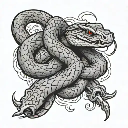double headed snake wrapped around weapon tattoo design idea