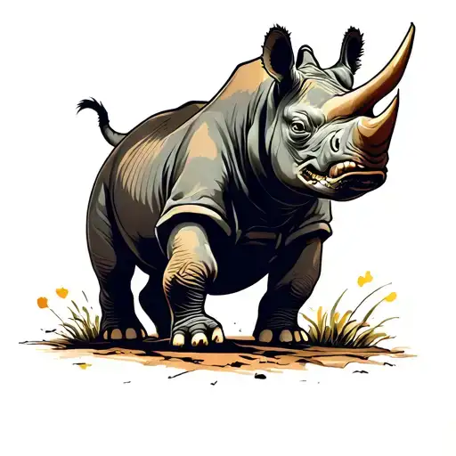 baby rhino running freely tattoo design idea