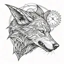 A wolf released from barbed wire howling with a clock. tattoo design idea
