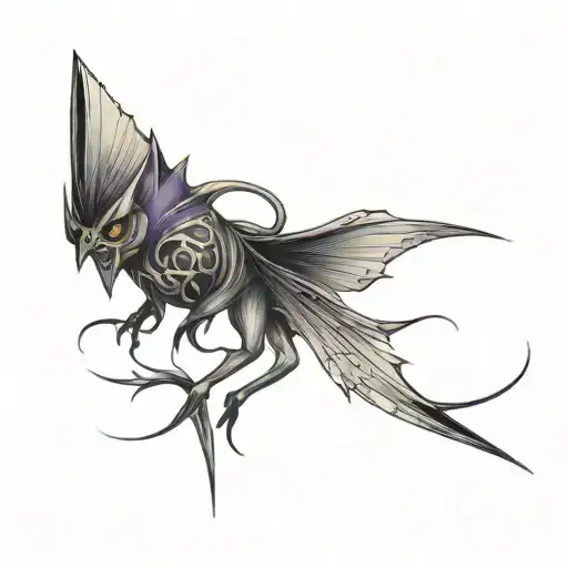 add more style ,add more monstrousity ,  shadows inside tattoo , more pointy lines , end of pointy lines are purple tattoo design idea