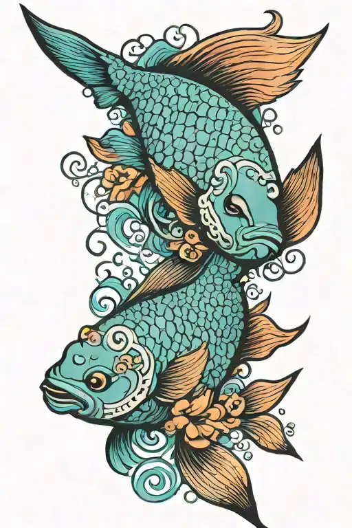 coi fish in vibrant ocean tattoo design idea
