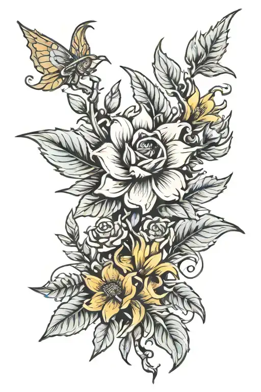 Skyrim logo combined flowers tattoo design idea