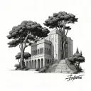 Lebanese architecture with cedar tree in the background  tattoo design idea