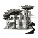 Lebanese architecture with cedar tree in the background  tattoo design idea