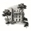 Lebanese architecture with cedar tree in the background  tattoo design idea