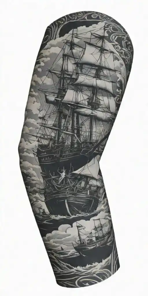 nautical arm sleeve tattoo design idea
