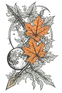 maple leaves, moon, arrow tattoo design idea