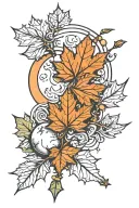 maple leaves, moon, arrow tattoo design idea