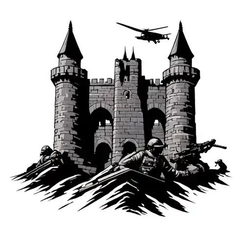 air assault on top of combat engineer castle silhouette tattoo design idea