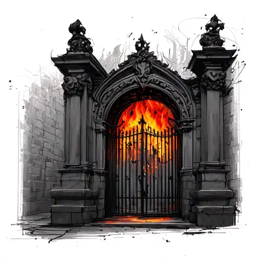 Make a sketch of the gates of hell tattoo design idea