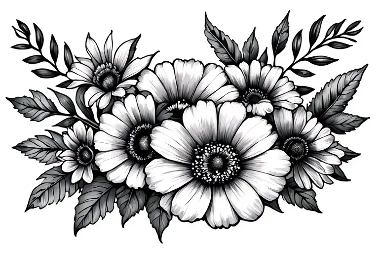 Create me a rib tattoo with the birth flowers of April,may,September, and October  tattoo design idea
