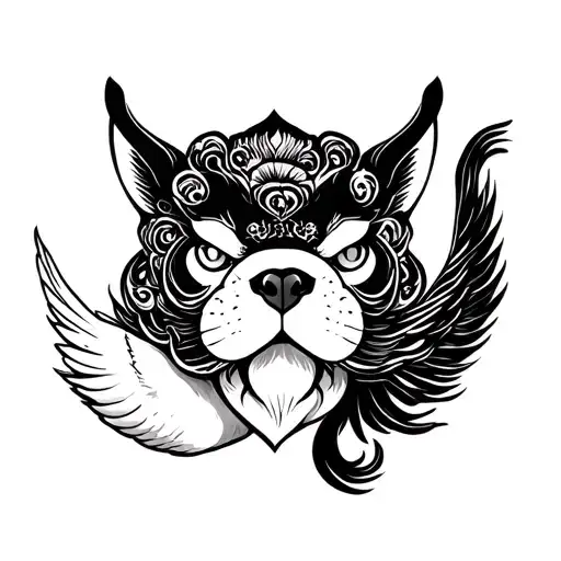 fu dog and a swan tattoo design idea