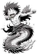 I would like Luffy de One Piece flying on top of Dragon Ball's Shen Long tattoo design idea