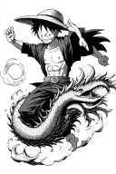 I would like Luffy de One Piece flying on top of Dragon Ball's Shen Long tattoo design idea