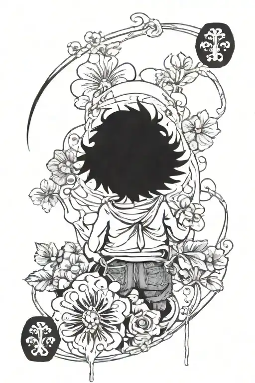 the fool tarrot card with Luffy gear 5 leaf clover tattoo design idea