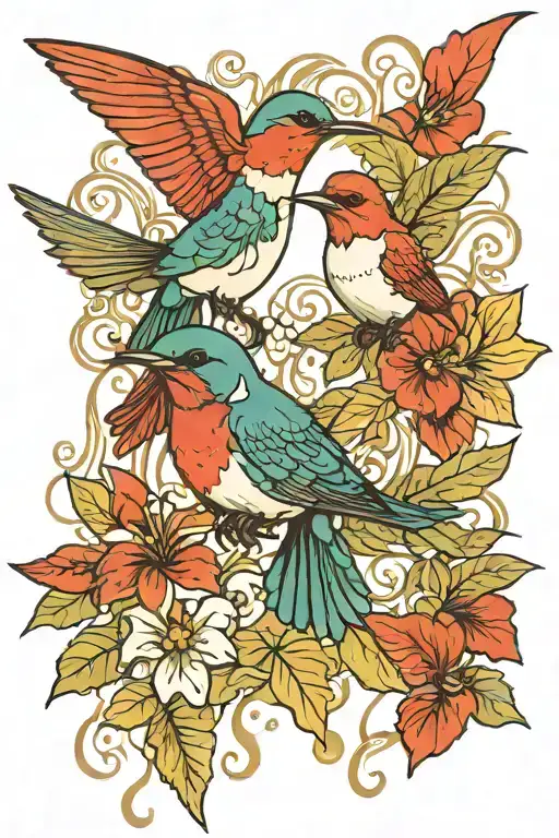 hummingbird and cardinal    tattoo design idea
