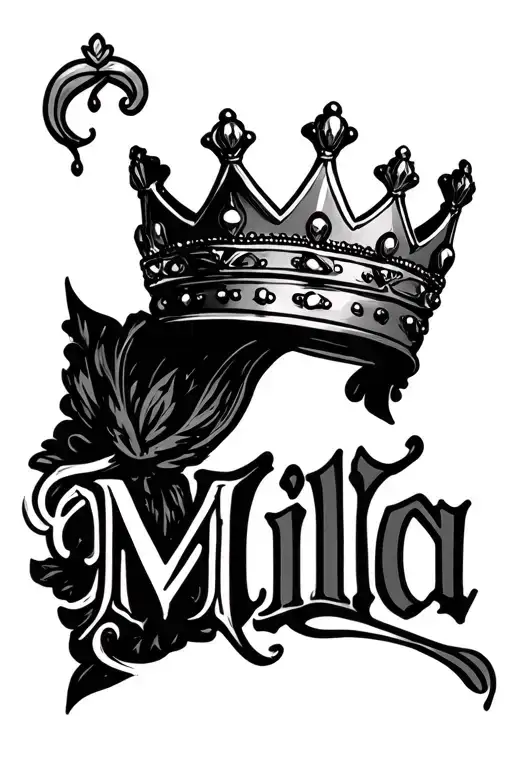 princess crown, mila name with crown made tattoo design idea
