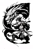 a samurai fighting only against an army with a dragon leaving him tattoo design idea