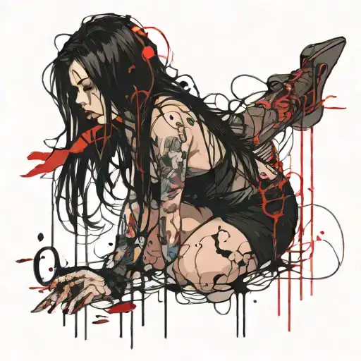 bend over,slim thick goth girl,emo, nude,sexy,lingerie,introverted,,long black hair, naked,fishnet,skirt,big butt,nails tattoo design idea