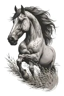 Attila's horse on forearm with grass and sand on the ground tattoo design idea