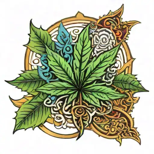 pot leaf mindfulness symbol incorporated tattoo design idea