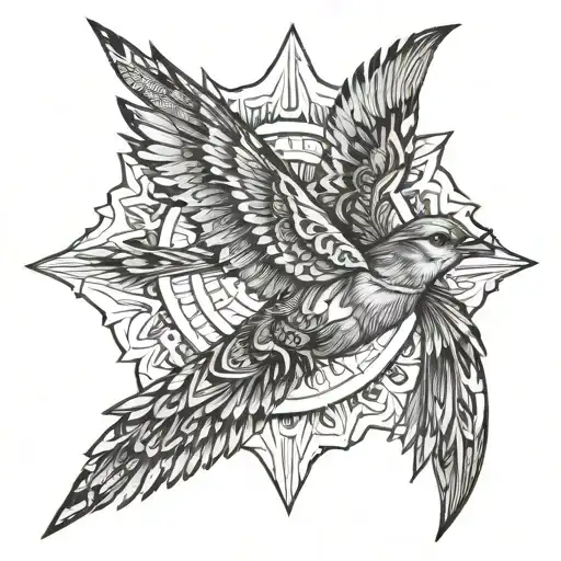 sun and bird flying tattoo design idea