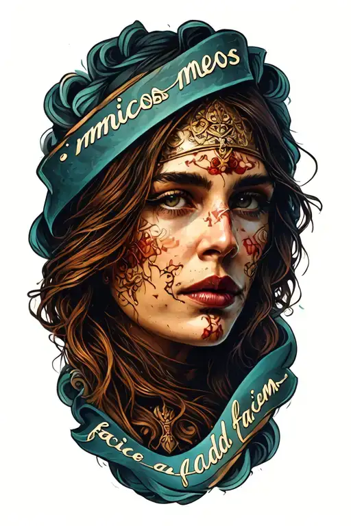 "inmicos meos facie ad faciem" latine words and warior tattoo design idea