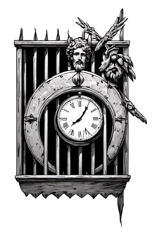 San judas Saint Jude, jail bars, clock, Rosario tattoo design idea