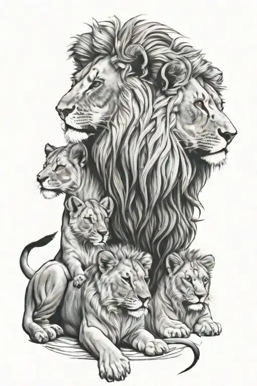 lion family tattoo design idea