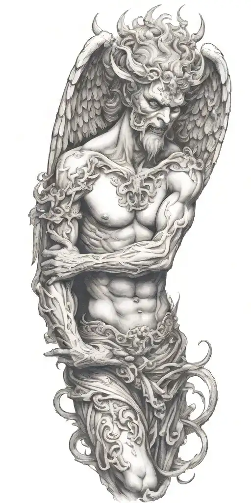 cloud angel demon holding tattoo design idea