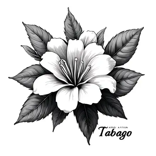 chaconia flower with the word Trinidad and tabago tattoo design idea