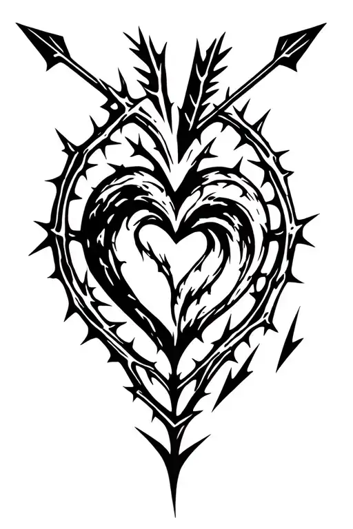 arrow surround by thorns going through a heart tattoo design idea