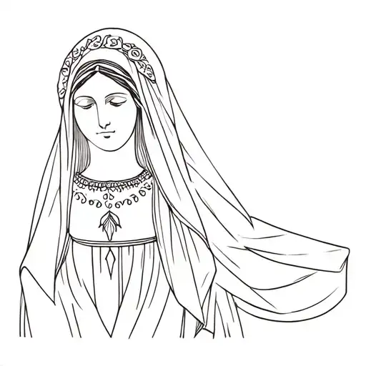 lady of Guadalupe wearing veil looking slightly down to the side  tattoo design idea