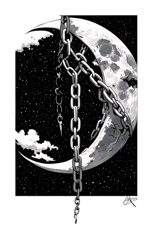 Broken Chain Links –Hanging from the moon. Representing how she shattered cycles of abuse, ownership, and silence. tattoo design idea