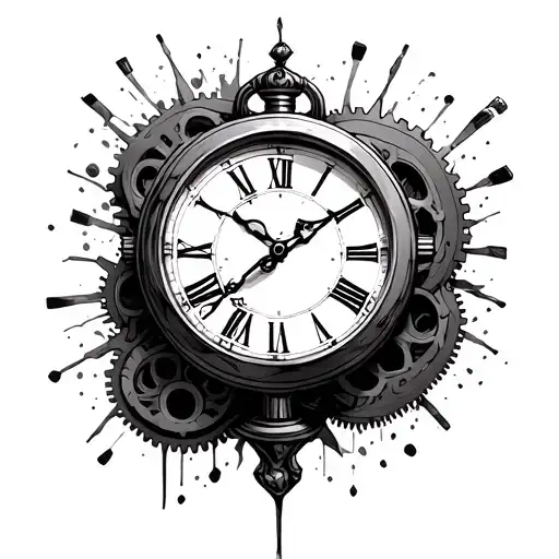Time isnt real clock melting timepiece with gears tattoo design idea
