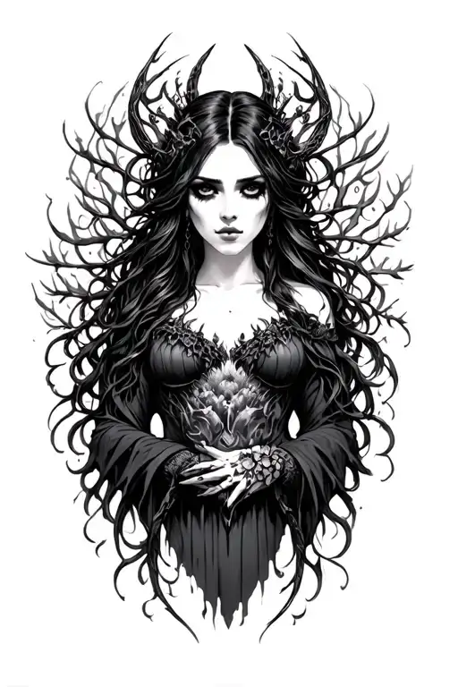dark goth goddess gaia tattoo design idea